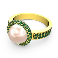 Mina İnci Yüzük - Yeşil kuvars ve pembe inci 8 ayar altın yüzük #1bv1xv5