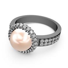 Swarovski ve pembe inci 925 ayar siyah rodyum kaplama gümüş yüzük