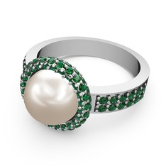 Yeşil kuvars ve inci 8 ayar beyaz altın yüzük