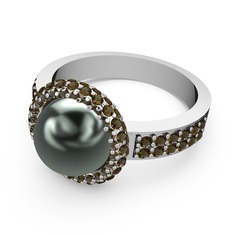 Dumanlı kuvars ve siyah inci 925 ayar gümüş yüzük