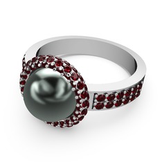 Mina İnci Yüzük - Garnet ve siyah inci 925 ayar gümüş yüzük #1lunmeq