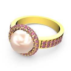 Mina İnci Yüzük - Pembe kuvars ve pembe inci 18 ayar altın yüzük #1m3ix2q