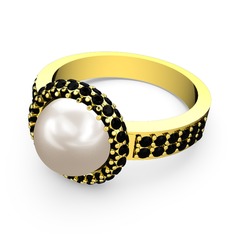 Mina İnci Yüzük - Siyah zirkon ve inci 8 ayar altın yüzük #1n2hueh