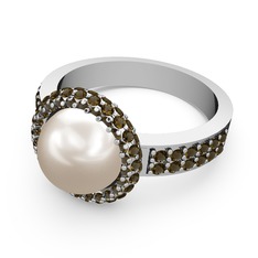 Mina İnci Yüzük - Dumanlı kuvars ve inci 925 ayar gümüş yüzük #1ql3a53