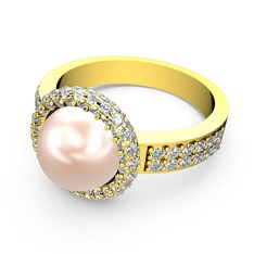 Mina İnci Yüzük - Pırlanta ve pembe inci 14 ayar altın yüzük (1.089 karat) #1uoz7e2