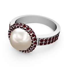 Garnet ve inci 925 ayar gümüş yüzük
