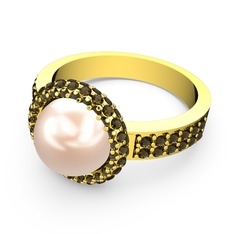 Mina İnci Yüzük - Dumanlı kuvars ve pembe inci 14 ayar altın yüzük #3eogi9