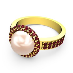 Mina İnci Yüzük - Rodolit garnet ve pembe inci 8 ayar altın yüzük #3nvg9r