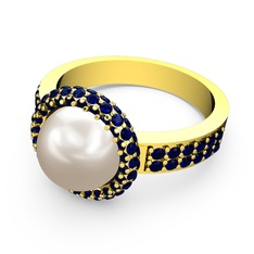 Mina İnci Yüzük - Lab safir ve inci 14 ayar altın yüzük #3qc9y4