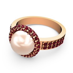 Mina İnci Yüzük - Rodolit garnet ve pembe inci 8 ayar rose altın yüzük #6sgzn4