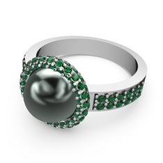 Mina İnci Yüzük - Yeşil kuvars ve siyah inci 925 ayar gümüş yüzük #93cgrg