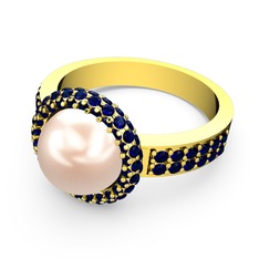 Mina İnci Yüzük - Lab safir ve pembe inci 18 ayar altın yüzük #e0cw2k