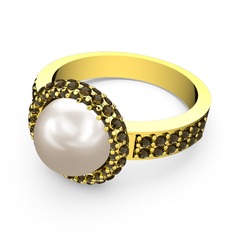 Mina İnci Yüzük - Dumanlı kuvars ve inci 18 ayar altın yüzük #e848sx