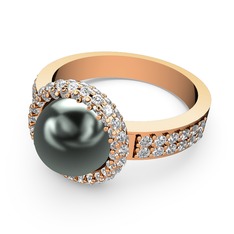 Mina İnci Yüzük - Swarovski ve siyah inci 925 ayar rose altın kaplama gümüş yüzük #gi8cm