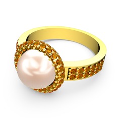 Mina İnci Yüzük - Sitrin ve pembe inci 14 ayar altın yüzük #jzdt2n