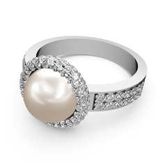 Mina İnci Yüzük - Pırlanta ve inci 14 ayar beyaz altın yüzük (1.089 karat) #k60x00