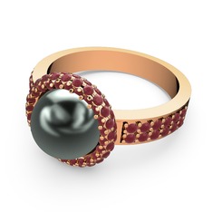 Mina İnci Yüzük - Kök yakut ve siyah inci 14 ayar rose altın yüzük #ok3xf1