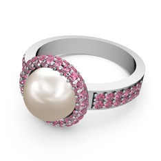 Mina İnci Yüzük - Pembe kuvars ve inci 925 ayar gümüş yüzük #pmhbrt