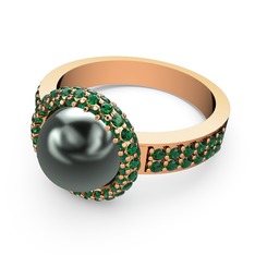 Yeşil kuvars ve siyah inci 14 ayar rose altın yüzük