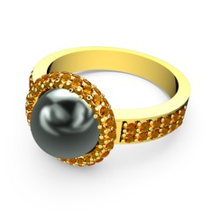 Mina İnci Yüzük - Sitrin ve siyah inci 18 ayar altın yüzük #qltoic