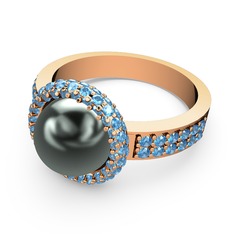 Mina İnci Yüzük - Akuamarin ve siyah inci 925 ayar rose altın kaplama gümüş yüzük #s2pxfk