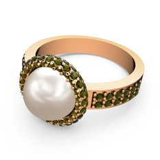 Mina İnci Yüzük - Peridot ve inci 925 ayar rose altın kaplama gümüş yüzük #x6pjtp