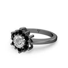 Floral Çiçek Yüzük - Siyah zirkon ve beyaz zirkon 925 ayar siyah rodyum kaplama gümüş yüzük #1038j4q