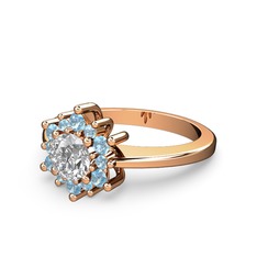 Akuamarin ve pırlanta 14 ayar rose altın yüzük (0.5 karat)