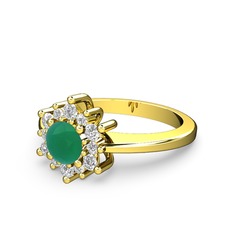 Floral Çiçek Yüzük - Swarovski ve kök zümrüt 8 ayar altın yüzük #10iqbh1