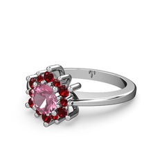 Garnet ve pembe kuvars 18 ayar beyaz altın yüzük