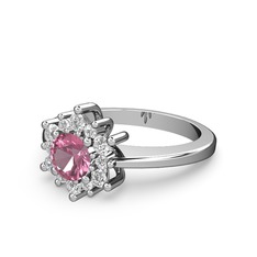 Floral Çiçek Yüzük - Beyaz zirkon ve pembe kuvars 8 ayar beyaz altın yüzük #112v2jc