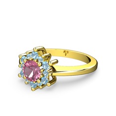 Floral Çiçek Yüzük - Akuamarin ve pembe kuvars 18 ayar altın yüzük #115ynb4