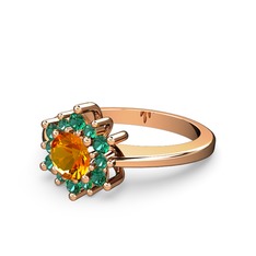 Floral Çiçek Yüzük - Yeşil kuvars ve sitrin 14 ayar rose altın yüzük #11xwkui