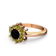 Floral Çiçek Yüzük - Peridot ve siyah zirkon 8 ayar rose altın yüzük #126ngij