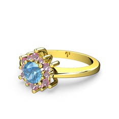 Pembe kuvars ve akuamarin 925 ayar altın kaplama gümüş yüzük