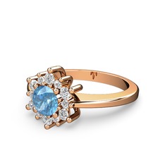Floral Çiçek Yüzük - Pırlanta ve akuamarin 8 ayar rose altın yüzük (0.504 karat) #1404hwl