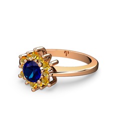 Floral Çiçek Yüzük - Sitrin ve lab safir 8 ayar rose altın yüzük #145y19o