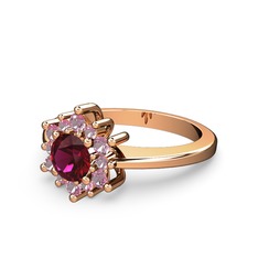 Pembe kuvars ve rodolit garnet 14 ayar rose altın yüzük
