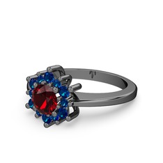 Floral Çiçek Yüzük - Lab safir ve garnet 925 ayar siyah rodyum kaplama gümüş yüzük #161cvhp