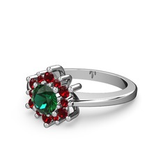 Floral Çiçek Yüzük - Garnet ve yeşil kuvars 8 ayar beyaz altın yüzük #166v4iv