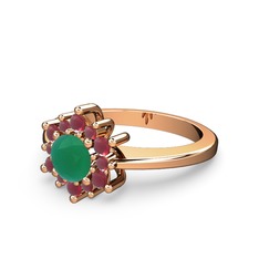 Floral Çiçek Yüzük - Kök yakut ve kök zümrüt 18 ayar rose altın yüzük #16gzyv9