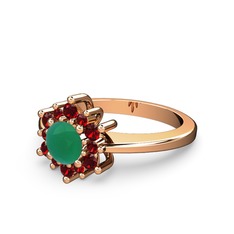 Floral Çiçek Yüzük - Garnet ve kök zümrüt 925 ayar rose altın kaplama gümüş yüzük #17s71g