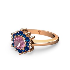 Floral Çiçek Yüzük - Lab safir ve pembe kuvars 14 ayar rose altın yüzük #17zclbx