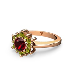 Floral Çiçek Yüzük - Peridot ve garnet 8 ayar rose altın yüzük #17zxkgm