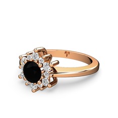 Floral Çiçek Yüzük - Pırlanta ve siyah zirkon 925 ayar rose altın kaplama gümüş yüzük (0.504 karat) #180e0kk