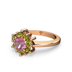 Floral Çiçek Yüzük - Peridot ve pembe kuvars 14 ayar rose altın yüzük #186bye8