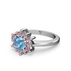 Floral Çiçek Yüzük - Pembe kuvars ve akuamarin 18 ayar beyaz altın yüzük #18rl8gd