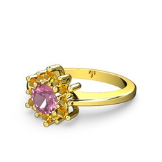 Sitrin ve pembe kuvars 925 ayar altın kaplama gümüş yüzük