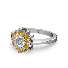 Floral Çiçek Yüzük - Sitrin ve pırlanta 8 ayar beyaz altın yüzük (0.5 karat) #18tf50h