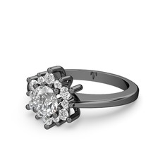 Floral Çiçek Yüzük - Swarovski 925 ayar siyah rodyum kaplama gümüş yüzük #19demke